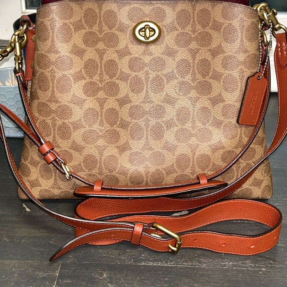 Coach Signature Brown and Tan Crossbody Bag